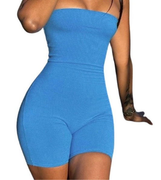 Knit Ribbed Romper Blue